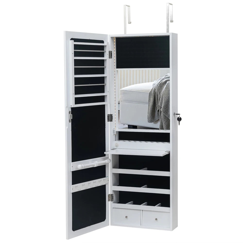 Non full mirror wooden wall hanging 3-layer shelf 2 drawers 17 cosmetic brush holders 95 white led lights with interior