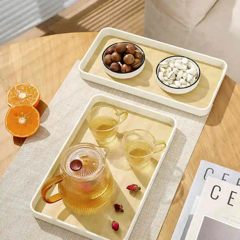 Pp rectangular plate tray teacups kettle water cups dinner household anti-slip imitation wood grain flat bottom trays