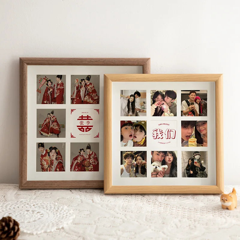Imitative wooden photo frame for walls 23x23cm nine-square grid vintage frames stand pictures gift room desktop decor