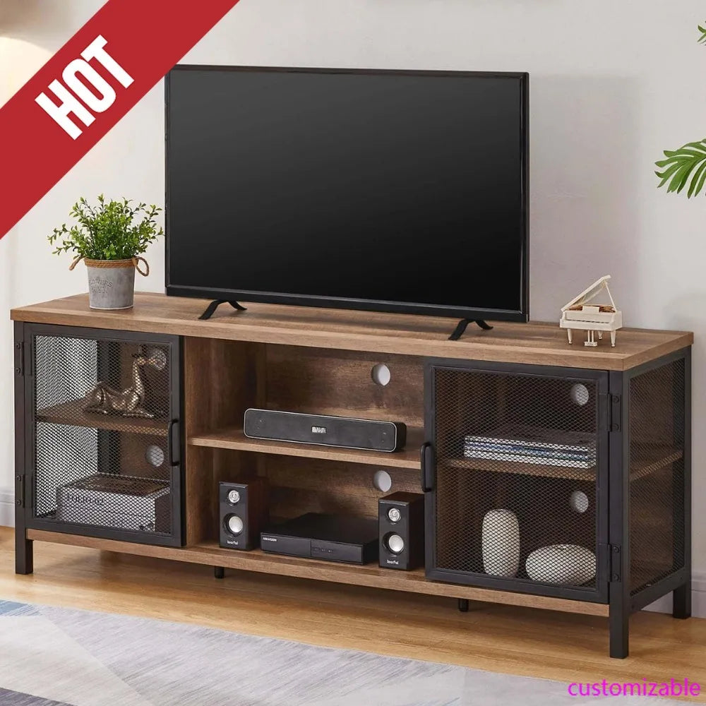 Popular-industrial entertainment center for tvs up to 65 inch rustic wood tv stand large console and cabinet living