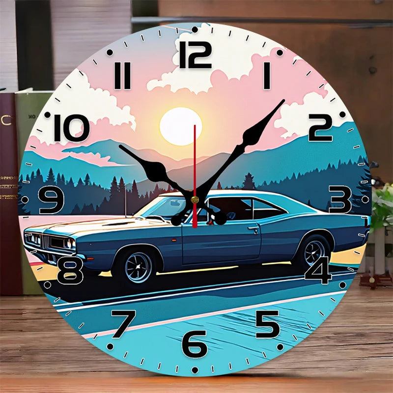 Transportation wooden round silent hanging wall clock,suitable for living room,office,study room,bedroom,home