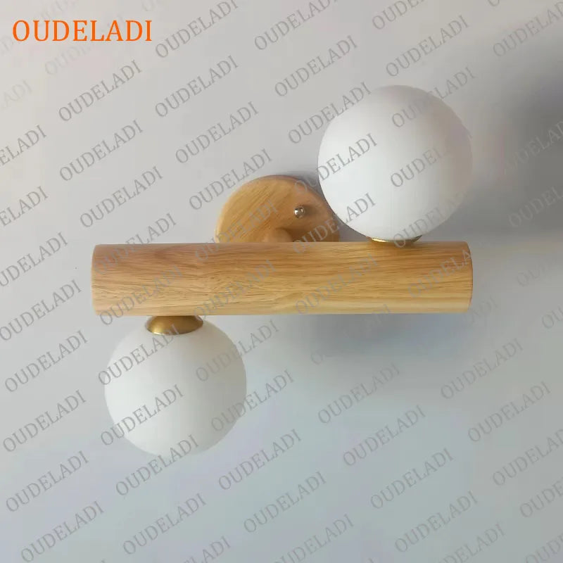Oudeladi wooden wall lamps for living room bedside glass ball decor lamp stairs aisle rest area farmhouse background
