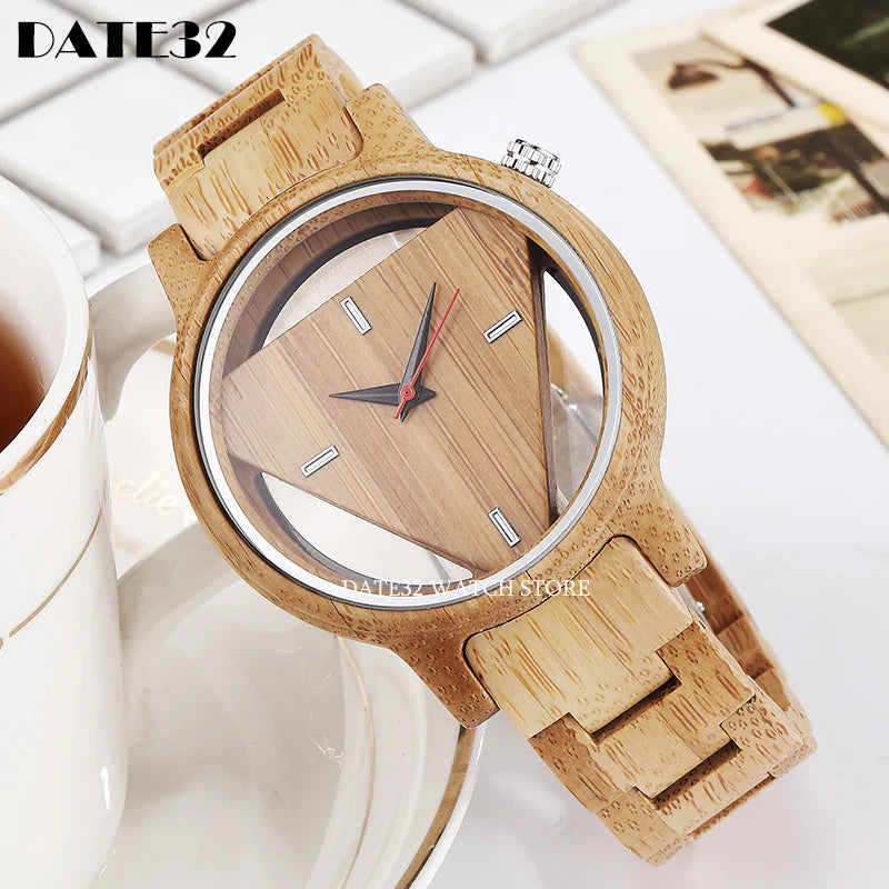 Natural bamboo wood watch for men full-wooden hollow case band watches man quartz wristwatch real wooden clock male