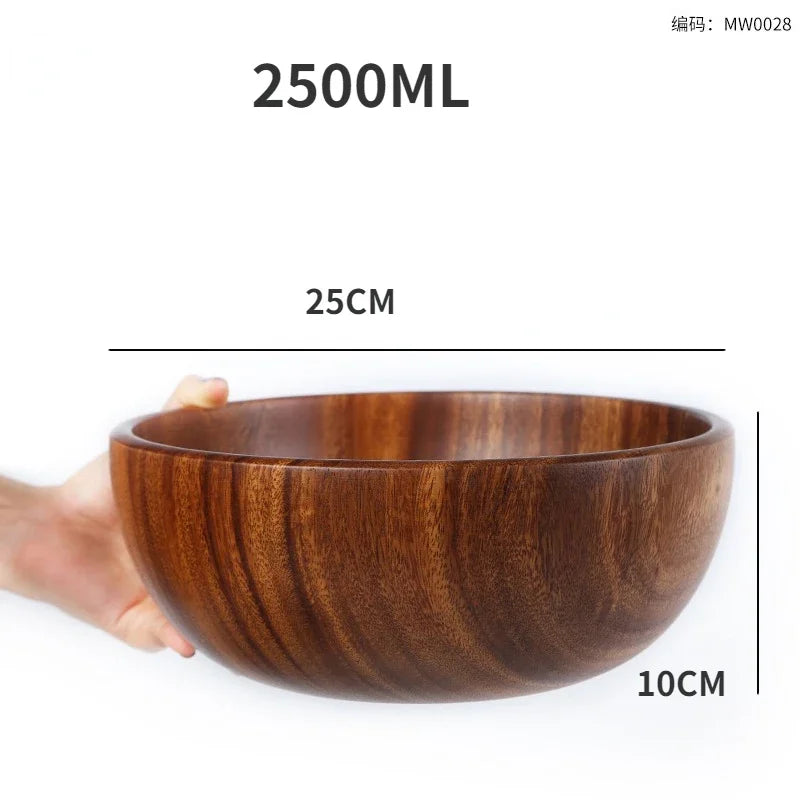 Household solid wood bowl japanese acacia salad mixing wooden basin kneading tableware ramen - mw0028