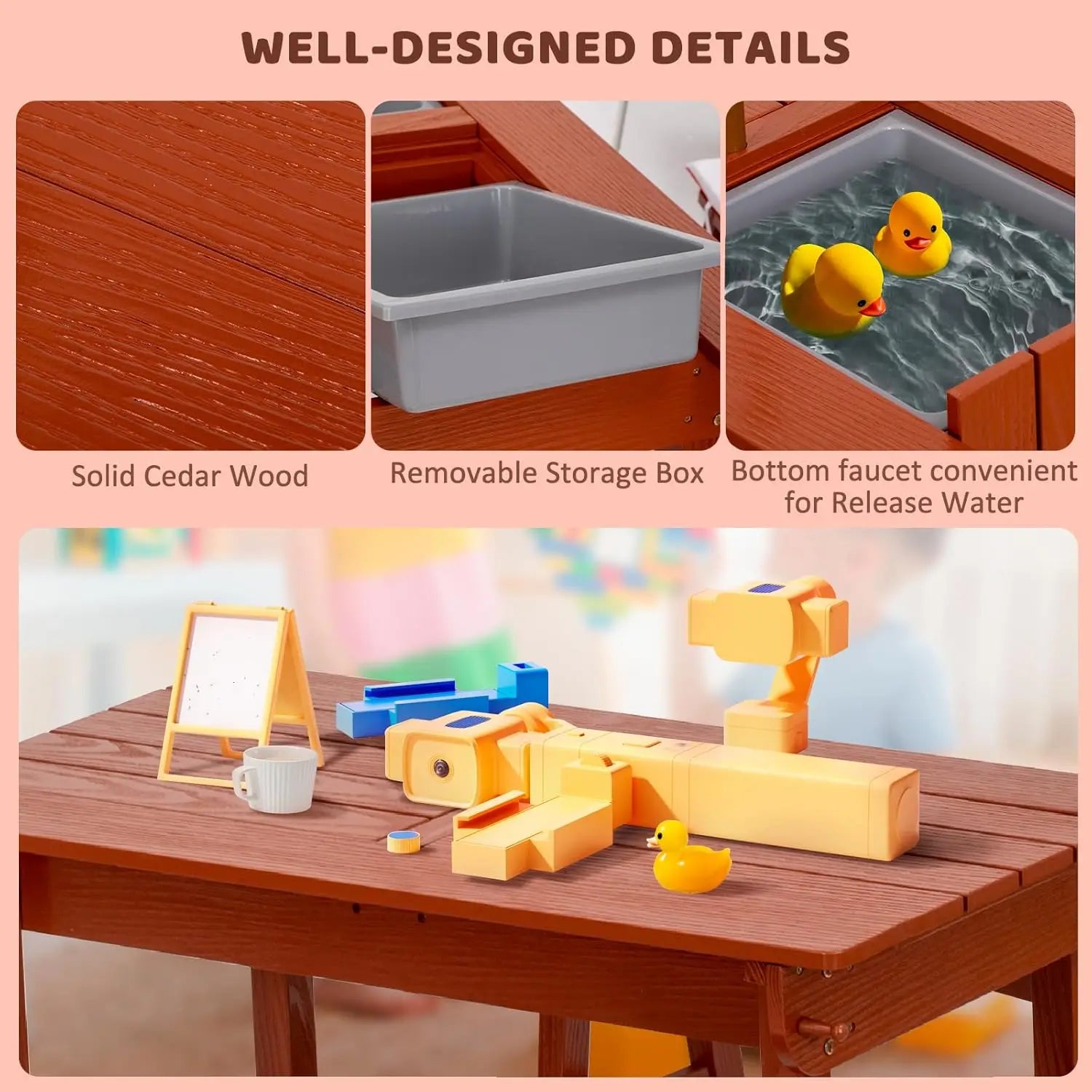 Kids picnic table with umbrella outdoor wooden & bench set w/cushions 2 removable boxes 4-in-1 children sand - united