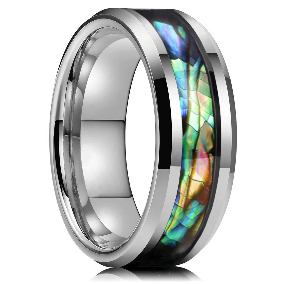 Fashion 8mm rose gold color stainless steel guitar string rings for men inlay hawaiian koa wood wedding band jewelry