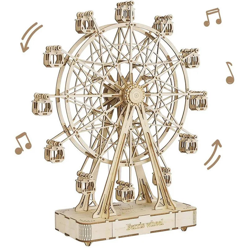 Robotime ferris wheels music model kits 3d wooden puzzle mechanical diy crafts brain teaser puzzles for boys and girls