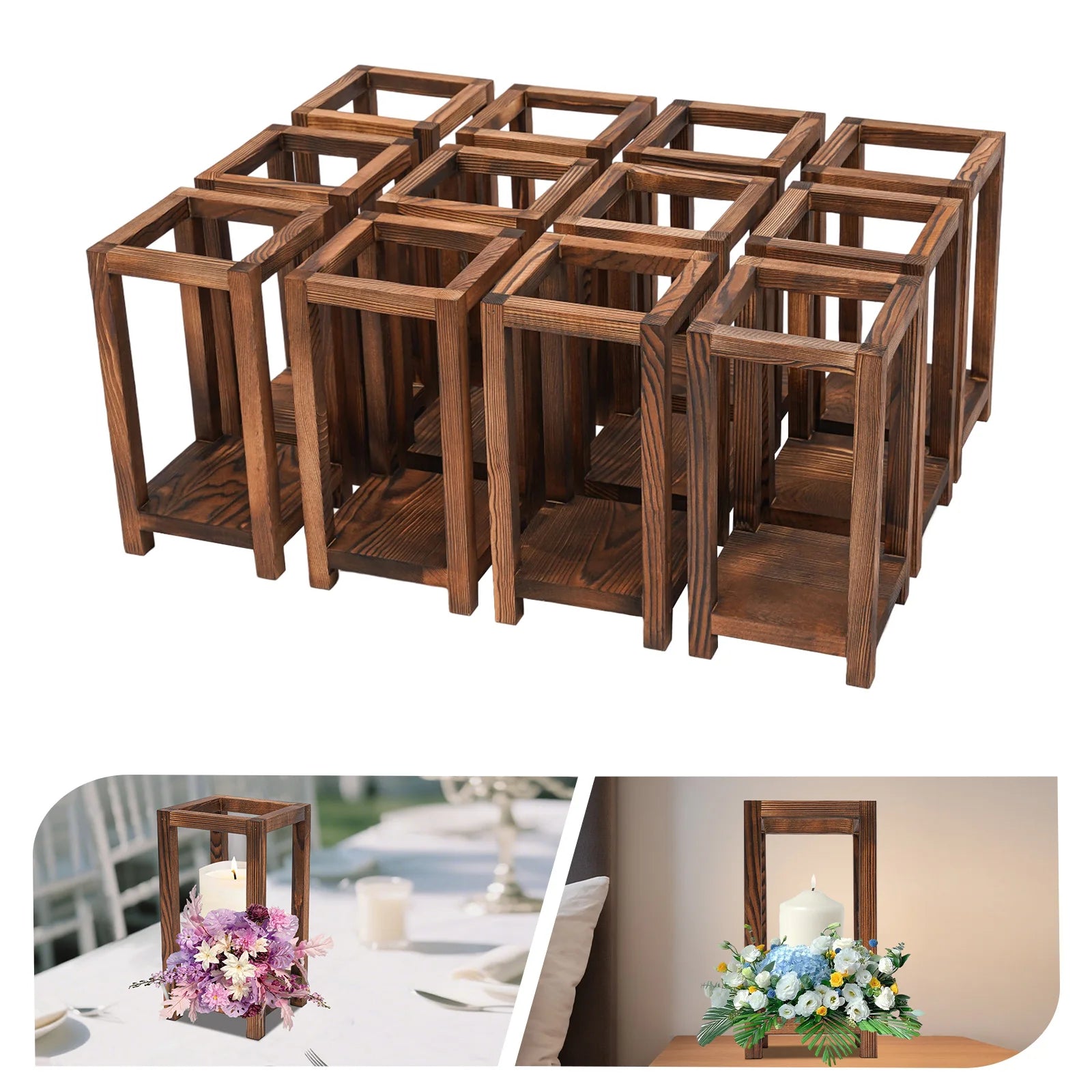 12 pcs brown wooden wedding lantern centerpiece rustic table decoration farmhouse decor candle holder - united states