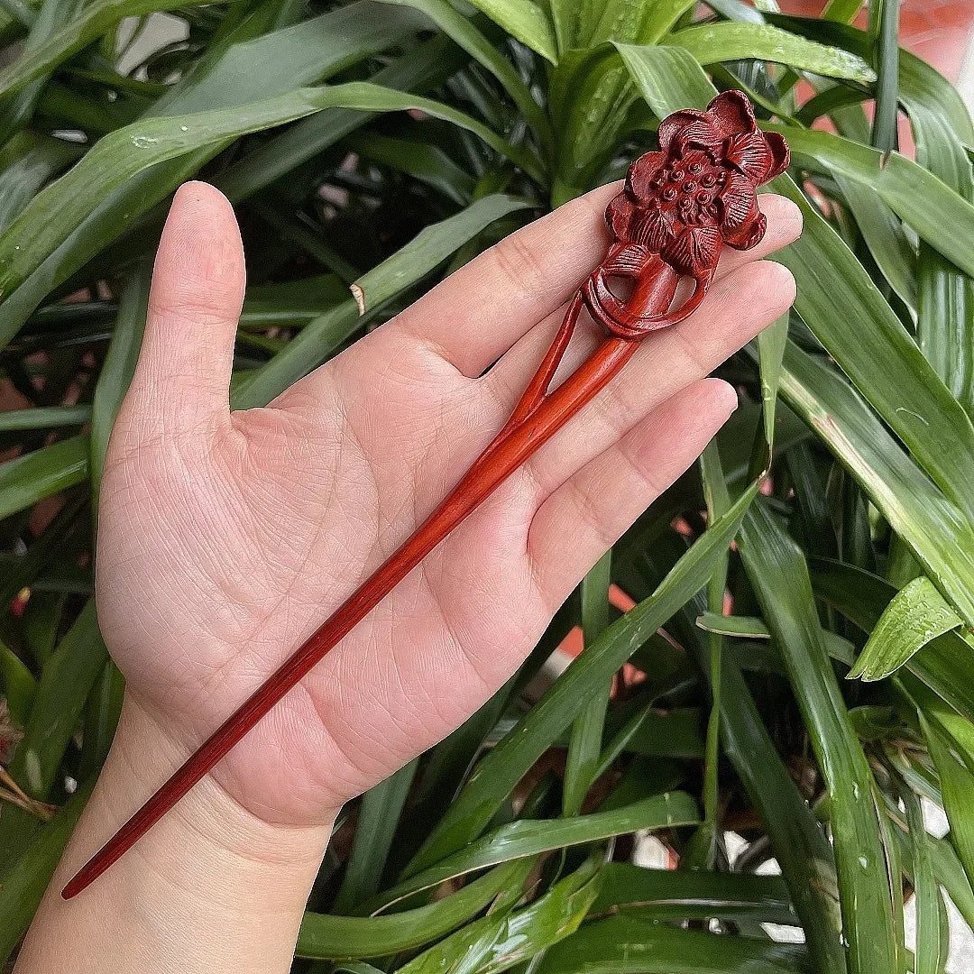 Chinese retro style peach wood handmade carved hairpin hollow out hair stick women styling tools accessories - united