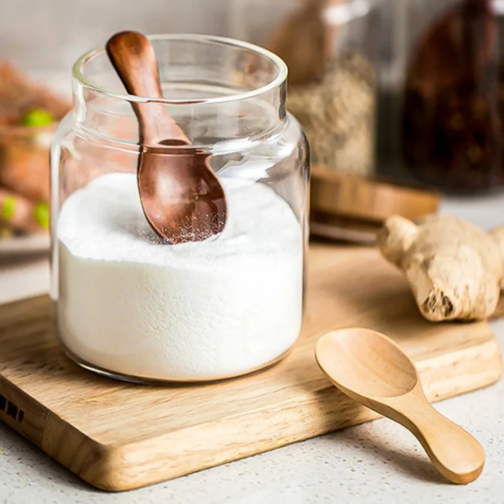 Wooden spoon 2/4pcs lot mini condiment honey sugar tea coffee ice cream scoop kid children round shape home kitchen