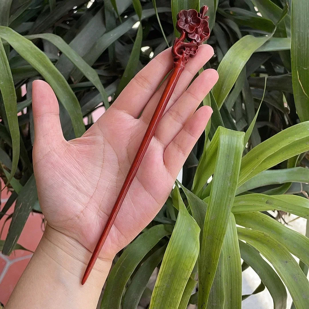 Chinese retro style peach wood handmade carved hairpin hollow out hair stick women styling tools accessories - united