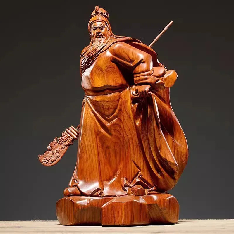 Guan gong statue rosewood carving god of wealth home altar office/shop decor feng shui gift - religious (buddhist)