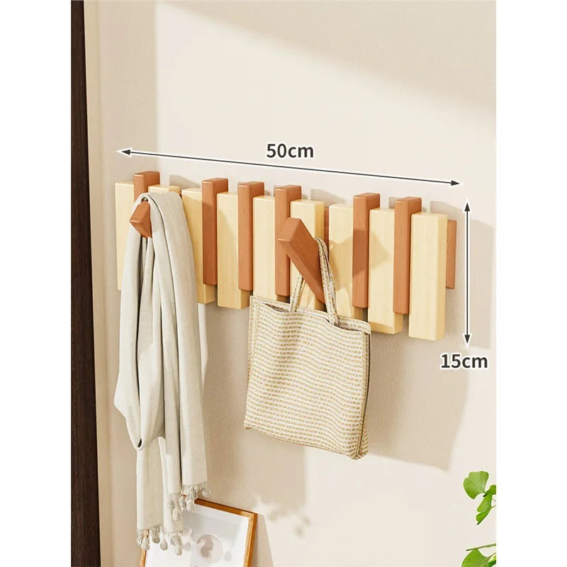 Wood piano key hanger - wall/door mount hidden hooks holder - entryway decor no-drill - hanging wall rack - g4
