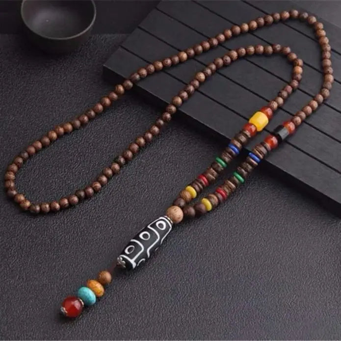Chinese style minimalist wooden necklace long buddha bead sweater chain versatile personalized pendant men’s