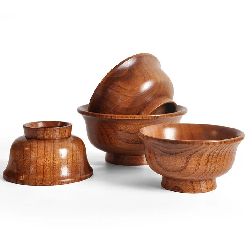 Natural wood bowl sauce salads salad ramen bowl,anti edge high foot milk tea wooden restaurant creative anti scald