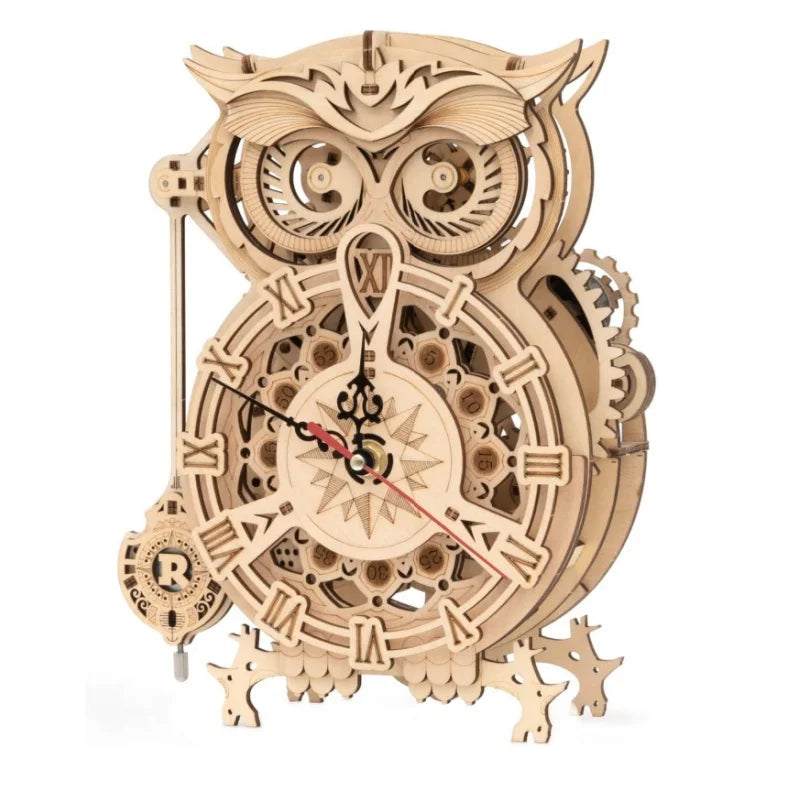 Robotime rokr 3d wooden puzzle owl clock model building kit toys for children kids boys lk503