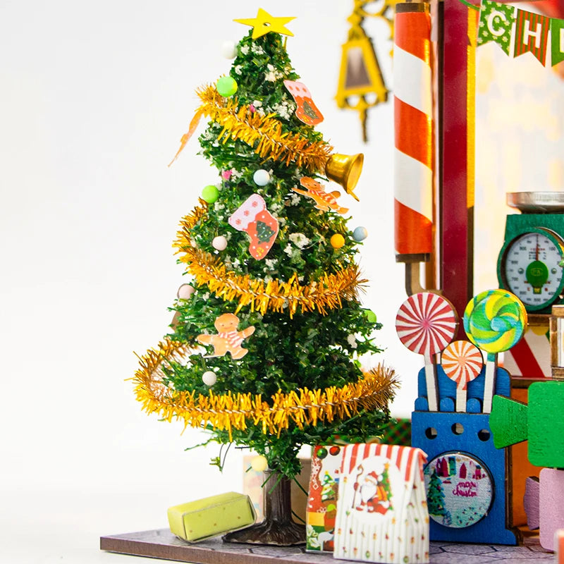 Christmas candy house diy wooden cottage kit - 3d puzzle miniature model creative home decor holiday gift - house