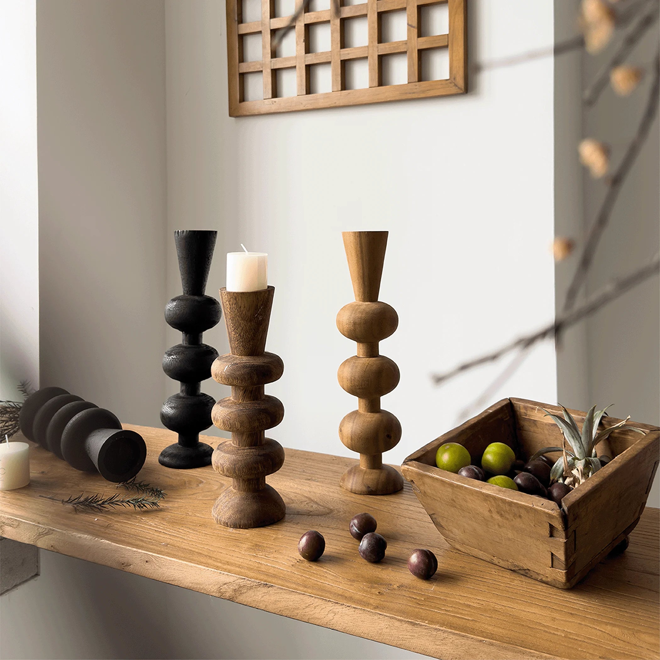 Walnut geometric ring candle holder ornament hotel natural wood color scented home decoration accessories centre