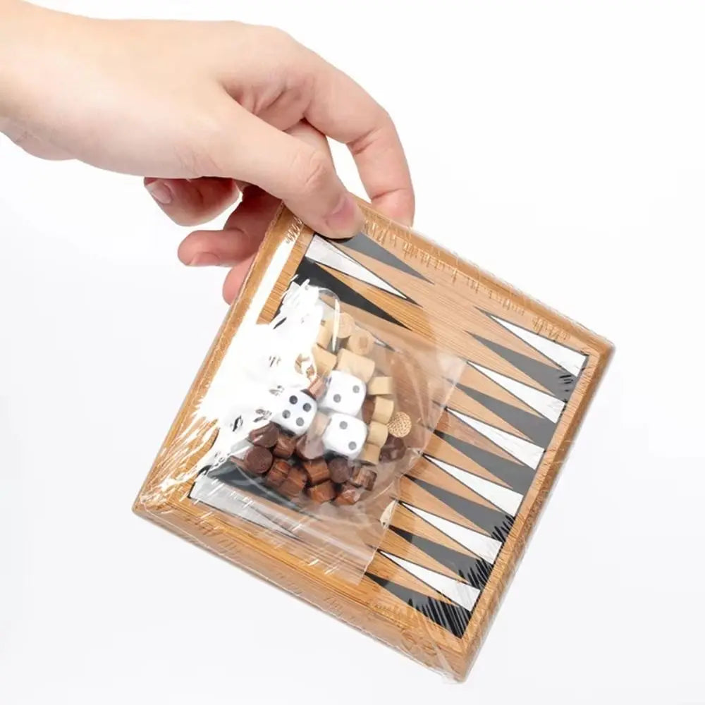Wooden mini chess borad game chessboard improve intelligence travel backgammon checkers educational portable
