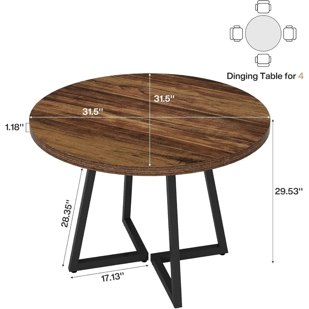 Round dining table for 2 31.5’’ industrial dinner with metal base kitchen room small space apartment, - united states
