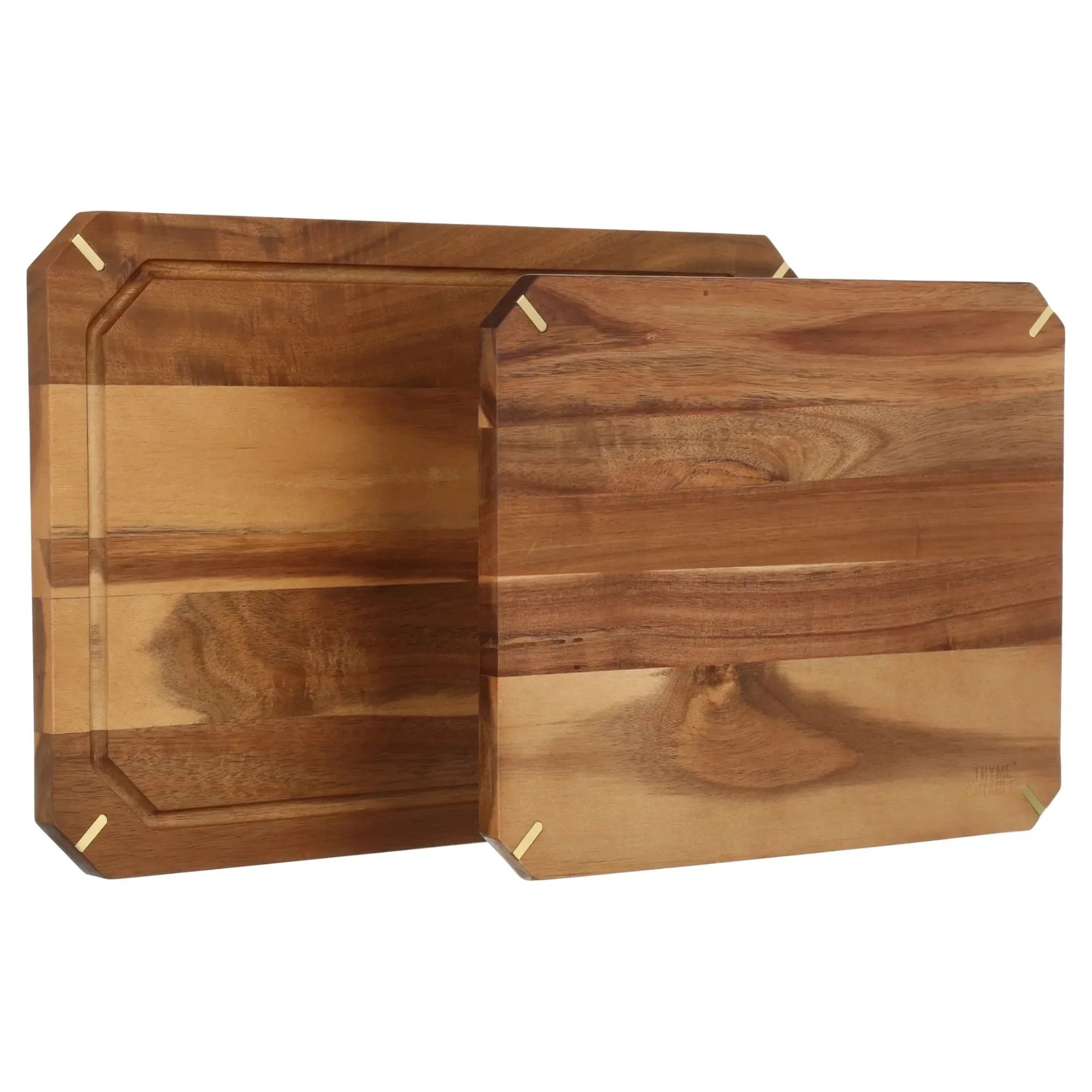 2-piece acacia cutting board set. Durable knife friendly natural wood. Kitchen essential dishwasher safe hostess gift
