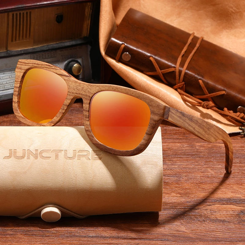 Juncture fashion bamboo wood vintage square sunglasses men women luxury brand designer sun glasses wooden driving uv400