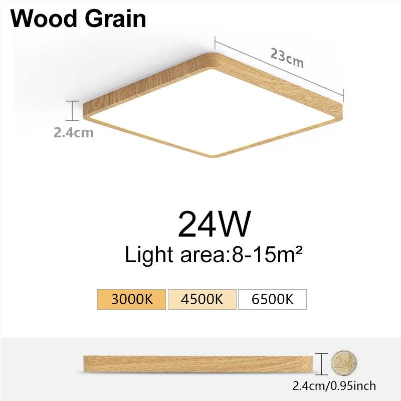 Marpou 2.4cm ultra thin led ceiling light square wood grain lamps for living room 220v 110v lights bedroom - 24w