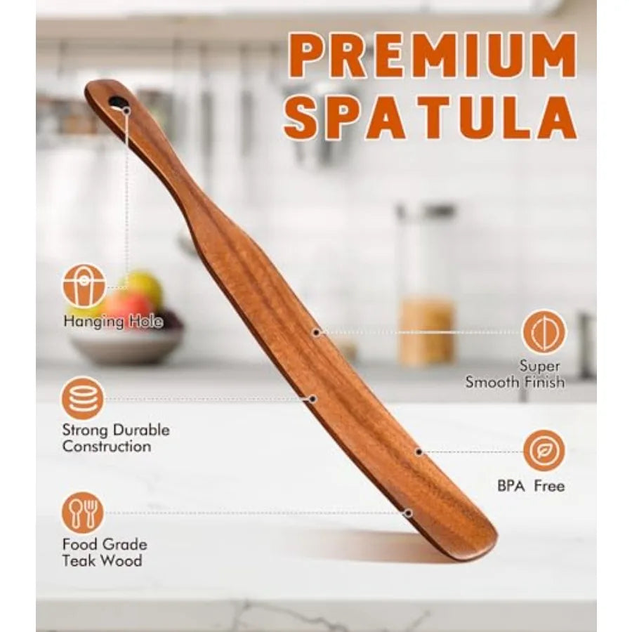 Skinny spurtle teak wooden kitchen utensils for sourdough ter mixing baking reaching bottom of jar dough whisk ideal