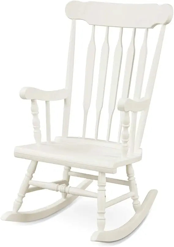 Outdoor wood rocking chair - patio with solid rubber frame slat back outside & indoor rocker for garden p - white