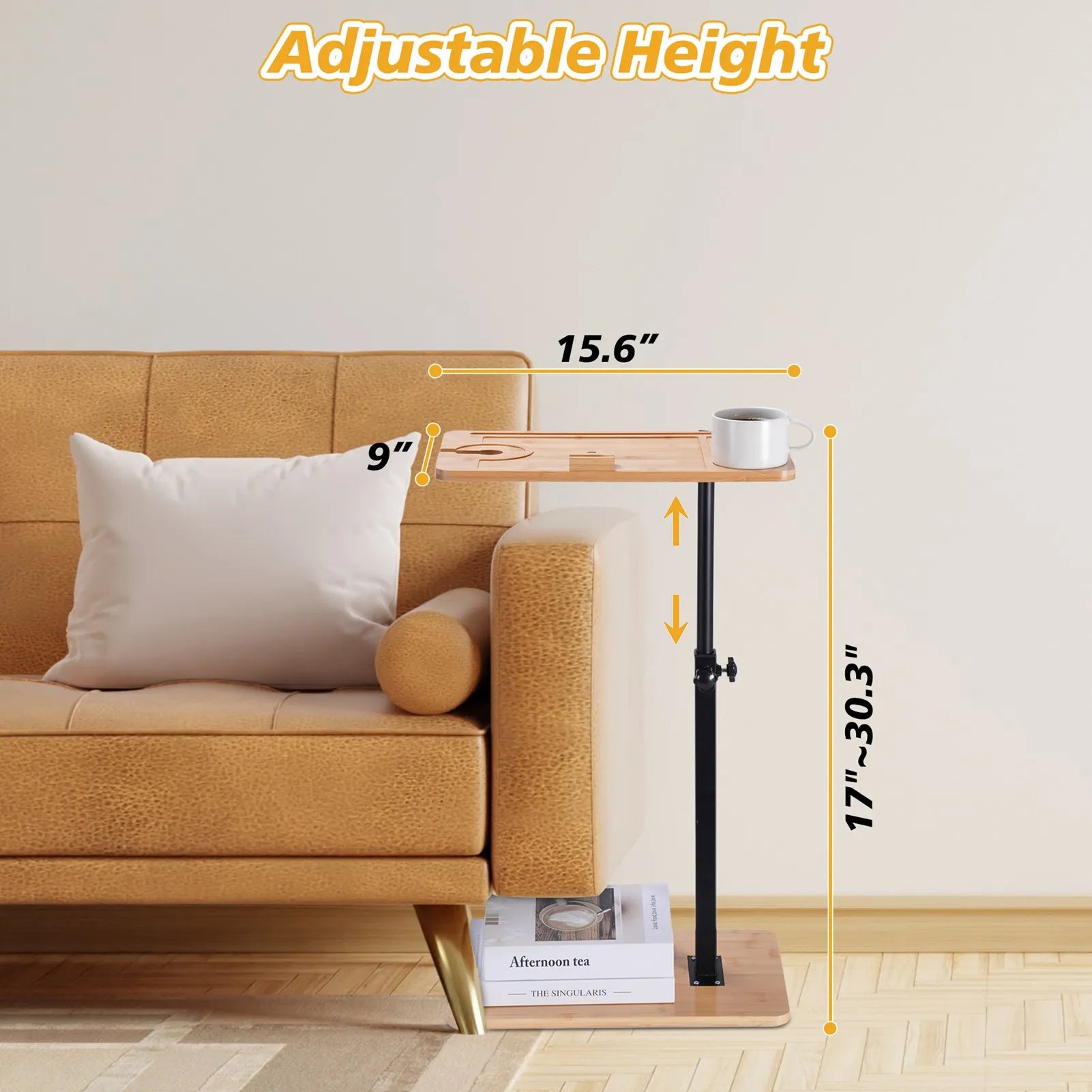 Adjustable height sofa side table & bath tub tray stand multi-purpose furniture lightweight durable for living room