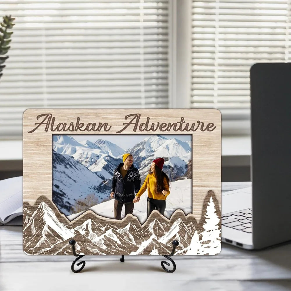 Alaska adventure photo frame wooden picture with stand vacation friendship gifts for friends family 5 x 8 pictur
