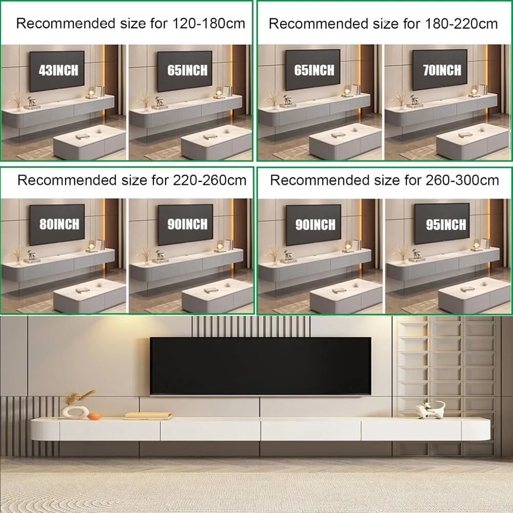 Floating tv stand large shelves wall mounted multi storage compartment tvs media console cabinet bench
