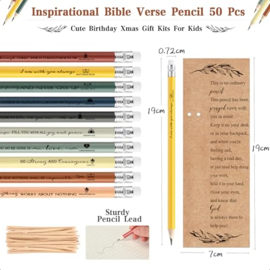 50 set christian church gift bible verse colored pencils bulk religious wood with inspirational bookmark pray sunday sc