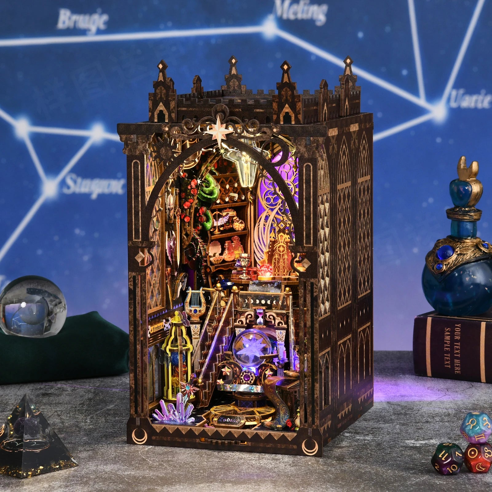 Book nook kit twelve constellations 3d diy wooden puzzle handmade bookshelf dollhouse model bookend building home