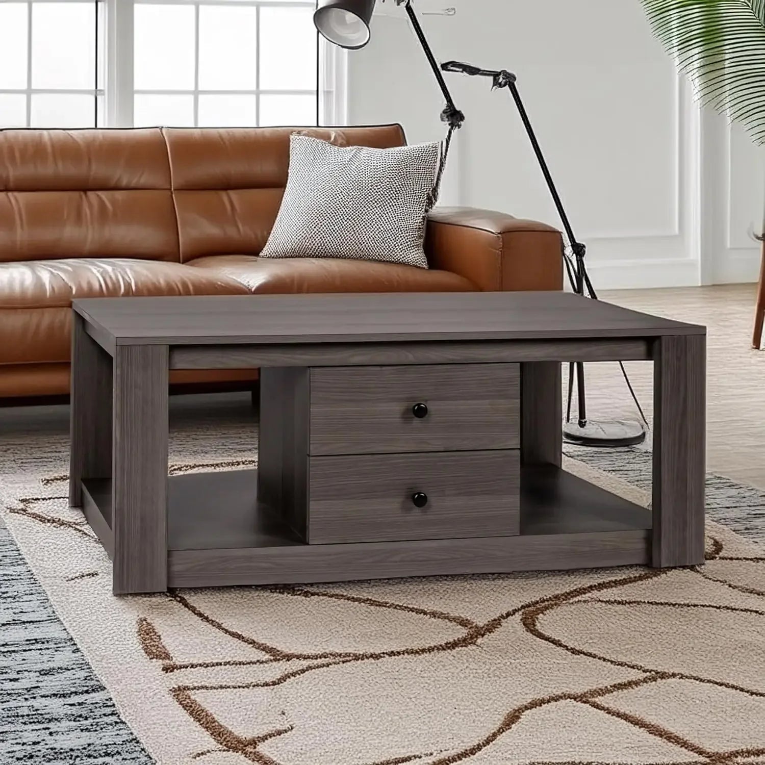 Coffee table,modern wooden rectangle tables with storage,2 drawer center table for living room - espresso / united