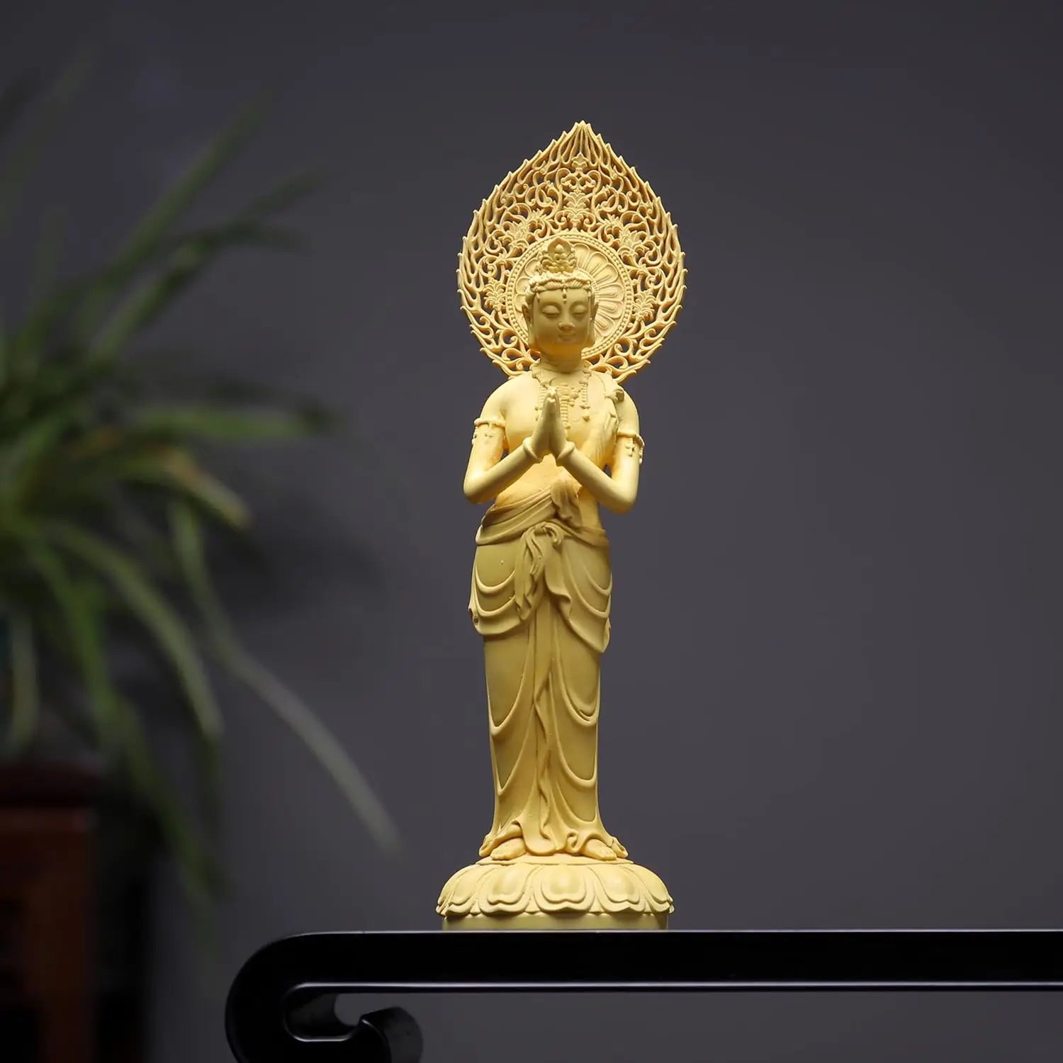 Handcrafted boxwood western three saints buddha statues – amitabha manjushri and samantabhadra wooden sculptures