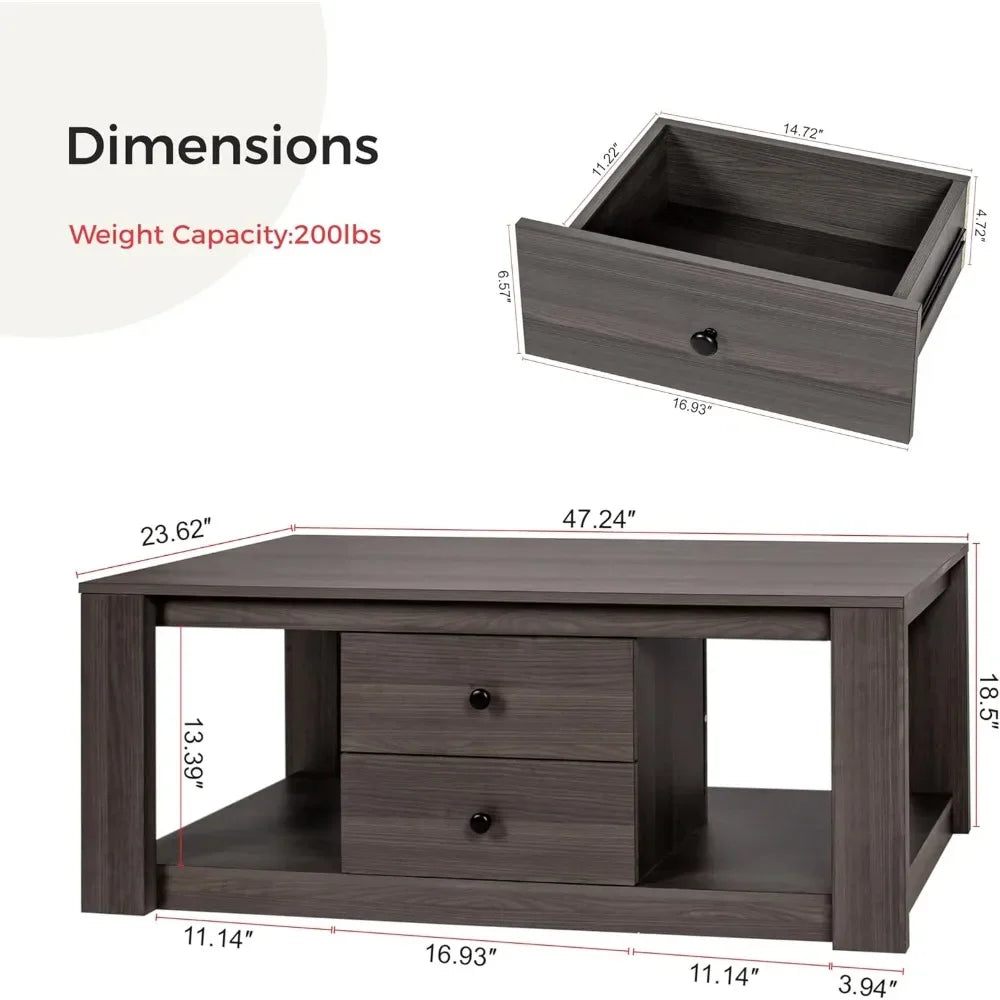 Coffee table,modern wooden rectangle tables with storage,2 drawer center table for living room