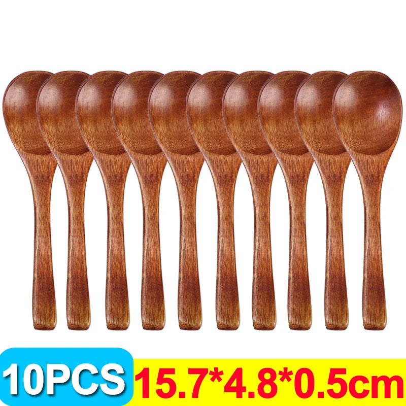 1/20pcs kitchen wooden soup spoons long handle coffee milk honey stirring scoops reusable teaspoons cooking utensil