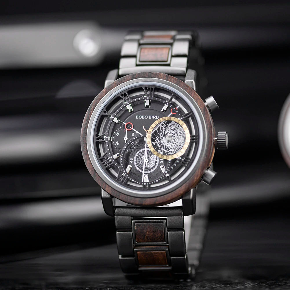 Bobo bird 2022 wood watch men top brand luxury chronograph military watches miyota js25 great valentine’s day gifts