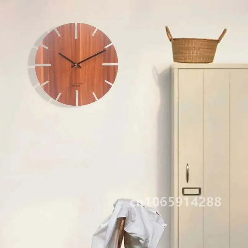 Nordic retro wooden wall clock corridor living room decoration solid wood quiet clocks hanging watch cafe store home