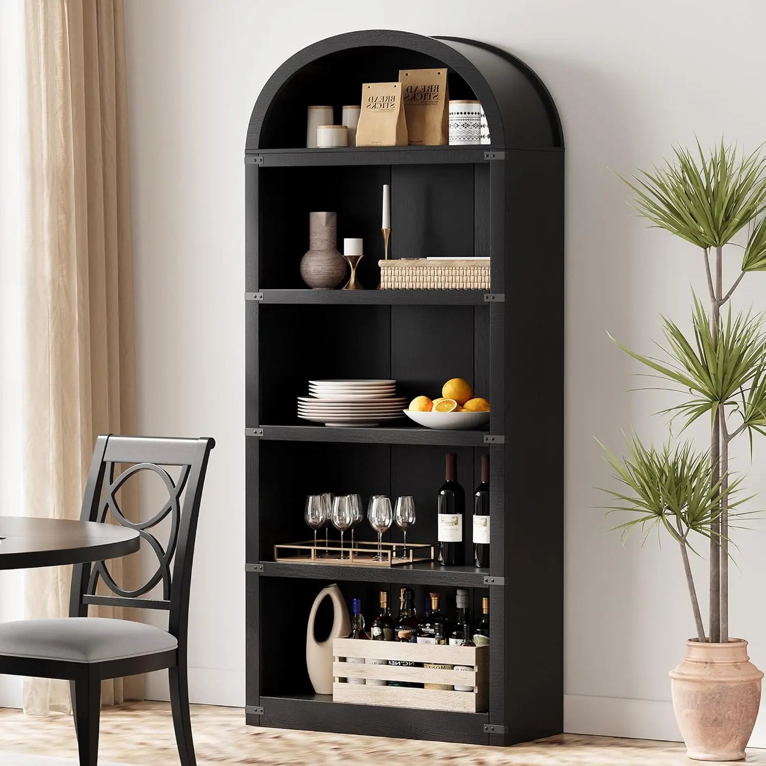 5 shelf arched bookshelf 71.65in tall bookcase farmhouse display storage rack wooden bookshelves for home office living