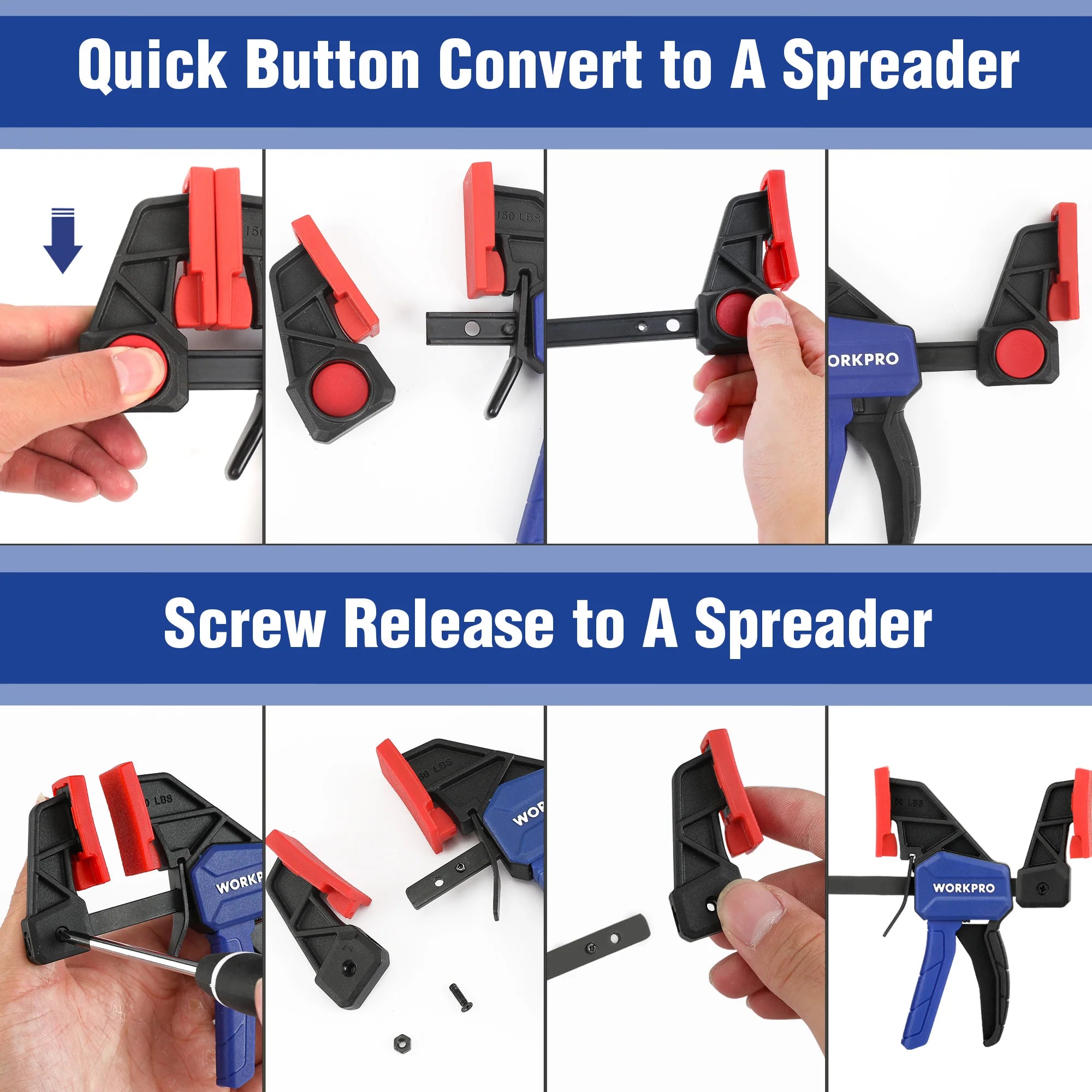 Workpro bar clamps for woodworking one-handed clamp/spreader 6-inch and 12-inch wood set light-duty qui