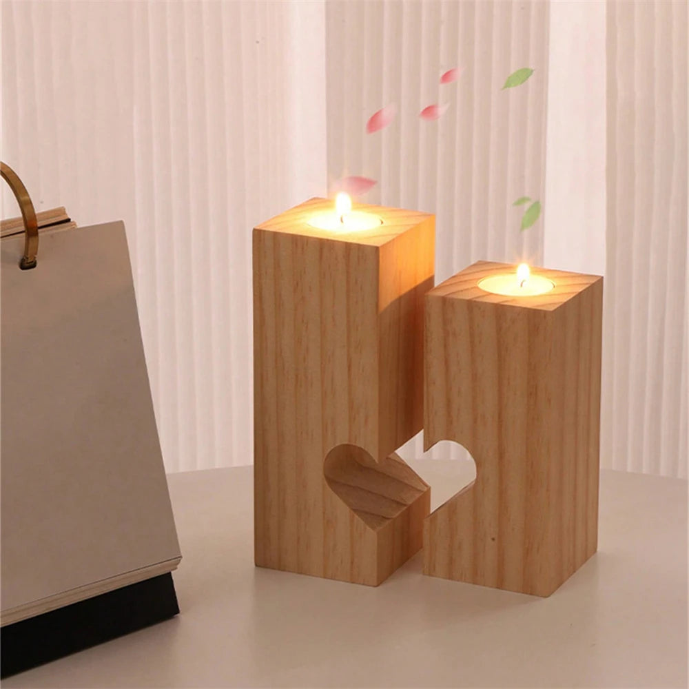 1pc tealight candle holder wood holders for table,heart stands home decor romantic decoration - square candlestick