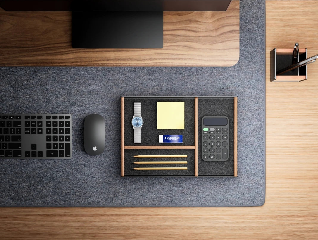 Hpergo large capacity convenient home office textured walnut wood desktop drawer organiser stationery table storage box