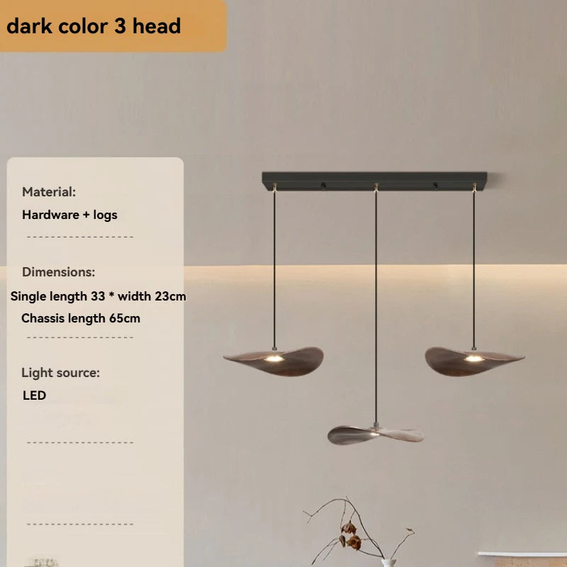 Solid wood walnut color leaf multi-head combination chandelier living room main lamp restaurant wabi-sabi retro style