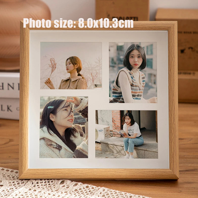 Imitative wooden photo frame for walls 23x23cm nine-square grid vintage frames stand pictures gift room desktop decor