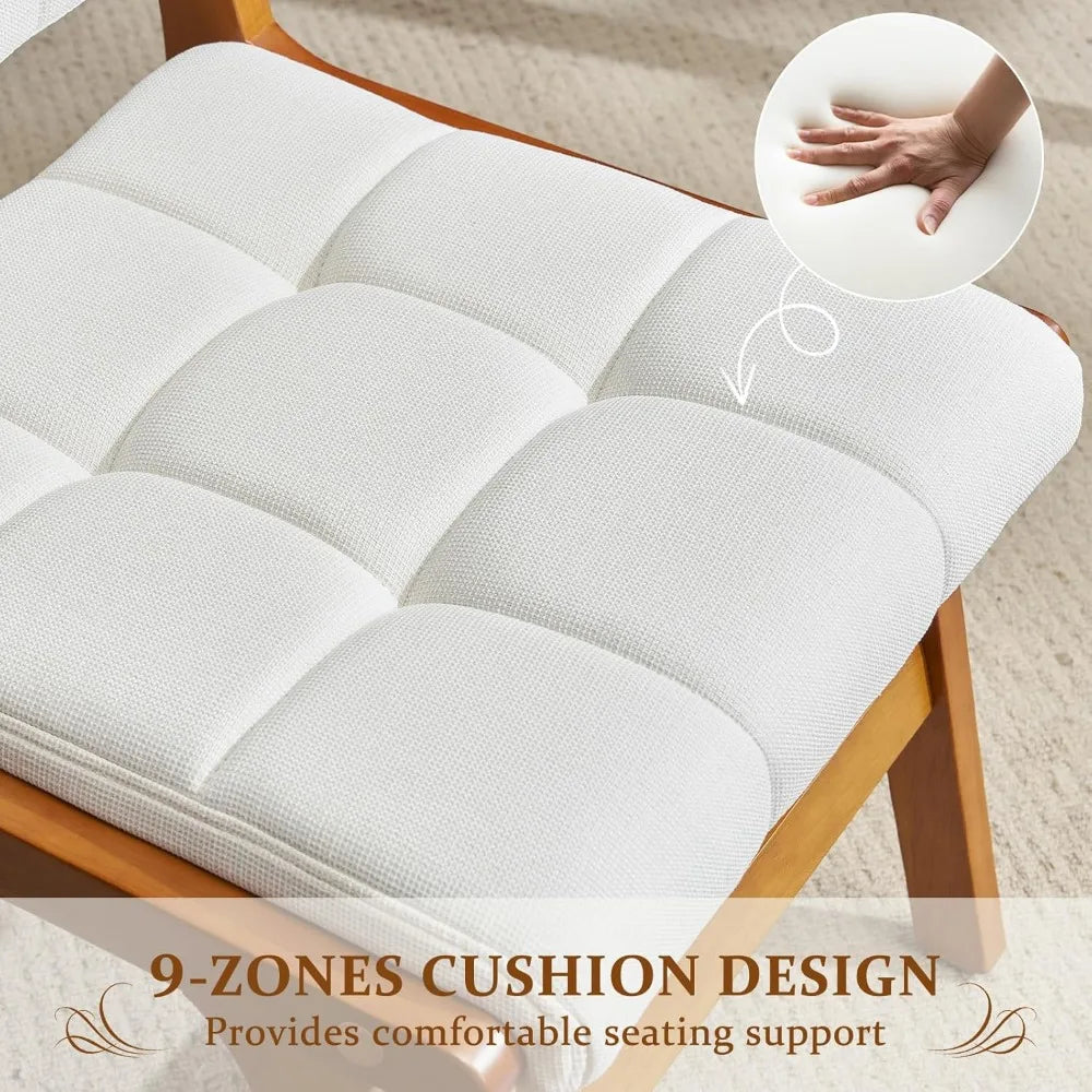 Oak wooden dining chairs set of 2 mid-century modern linen fabric upholstered kitchen chair farmhouse room