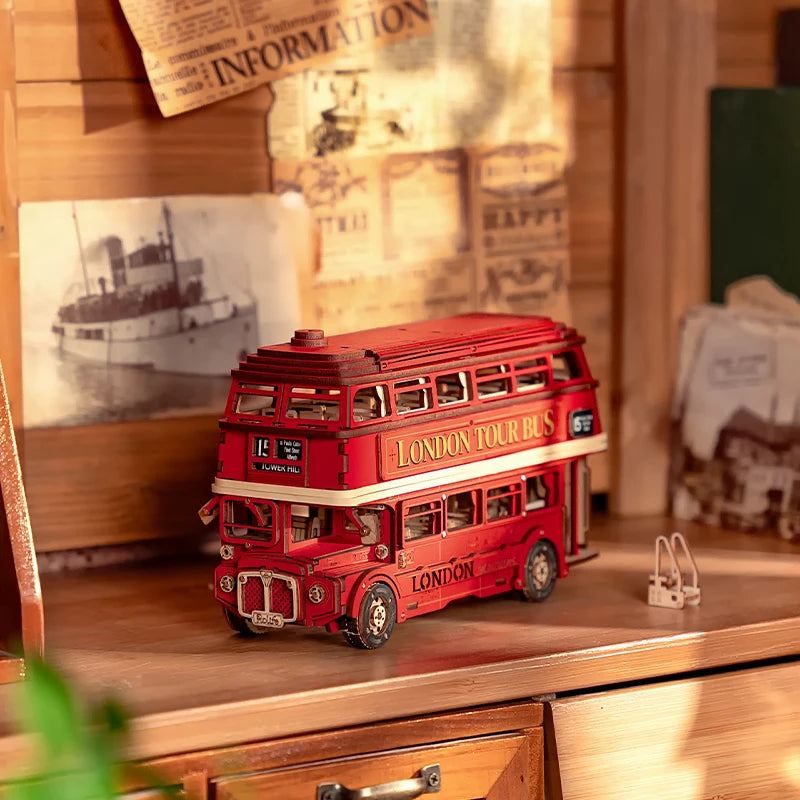 Robotime rolife london tour bus city sightseeing car model best gifts present for kids building block kits 3d wooden