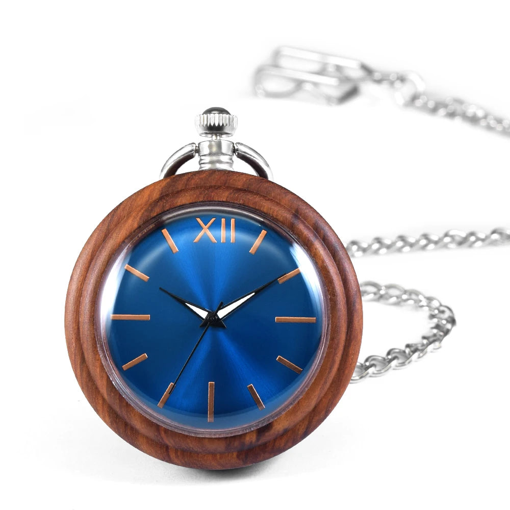 Wooden pocket watch,customized watches for men handmade bamboo wood analog quartz custom watch with c - blue