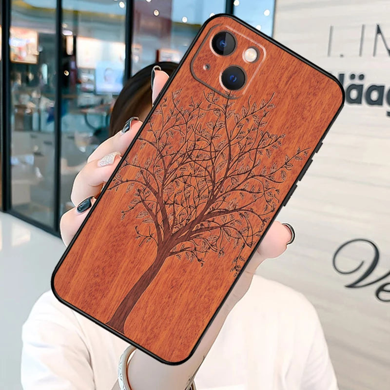 Natural bamboo wood pattern print phone case on for iphone 13 12 11 14 15 16 pro max plus xr x xs max soft back cover